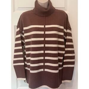 Line & Dot Brown and Cream Striped Turtleneck, Size Small